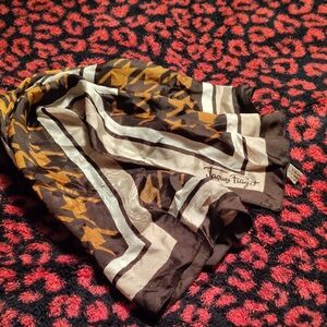 Brown, Cream & Mustard Patterned Silk Scarf